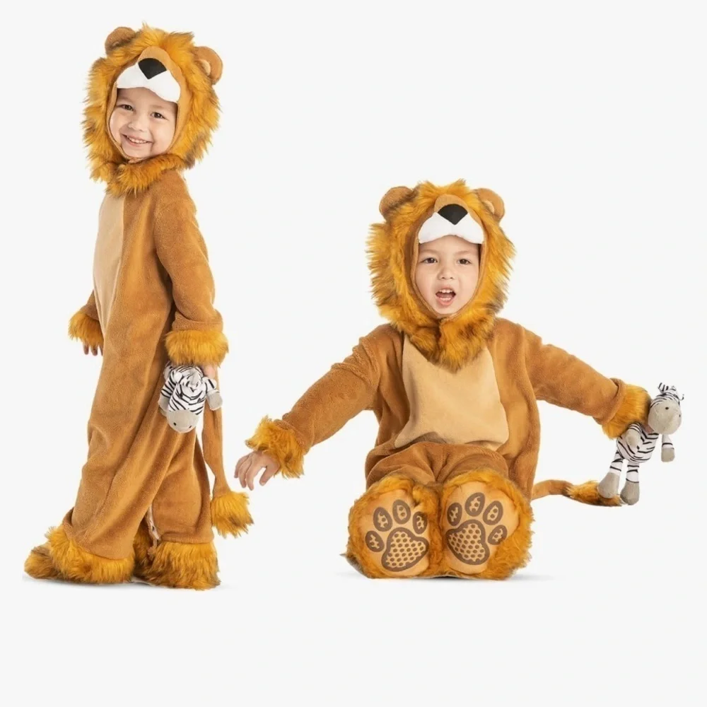 NWT 6-12mo Lion Costume w/Zebra Toy, lion hood, jumpsuit, booties and toy zebra